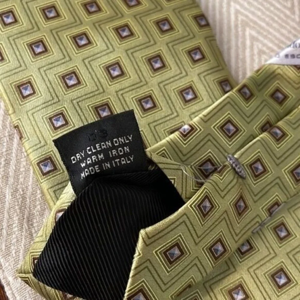 Zegna Silk Tie‎ Men's Designer Made In Italy Green & Purple Geometric